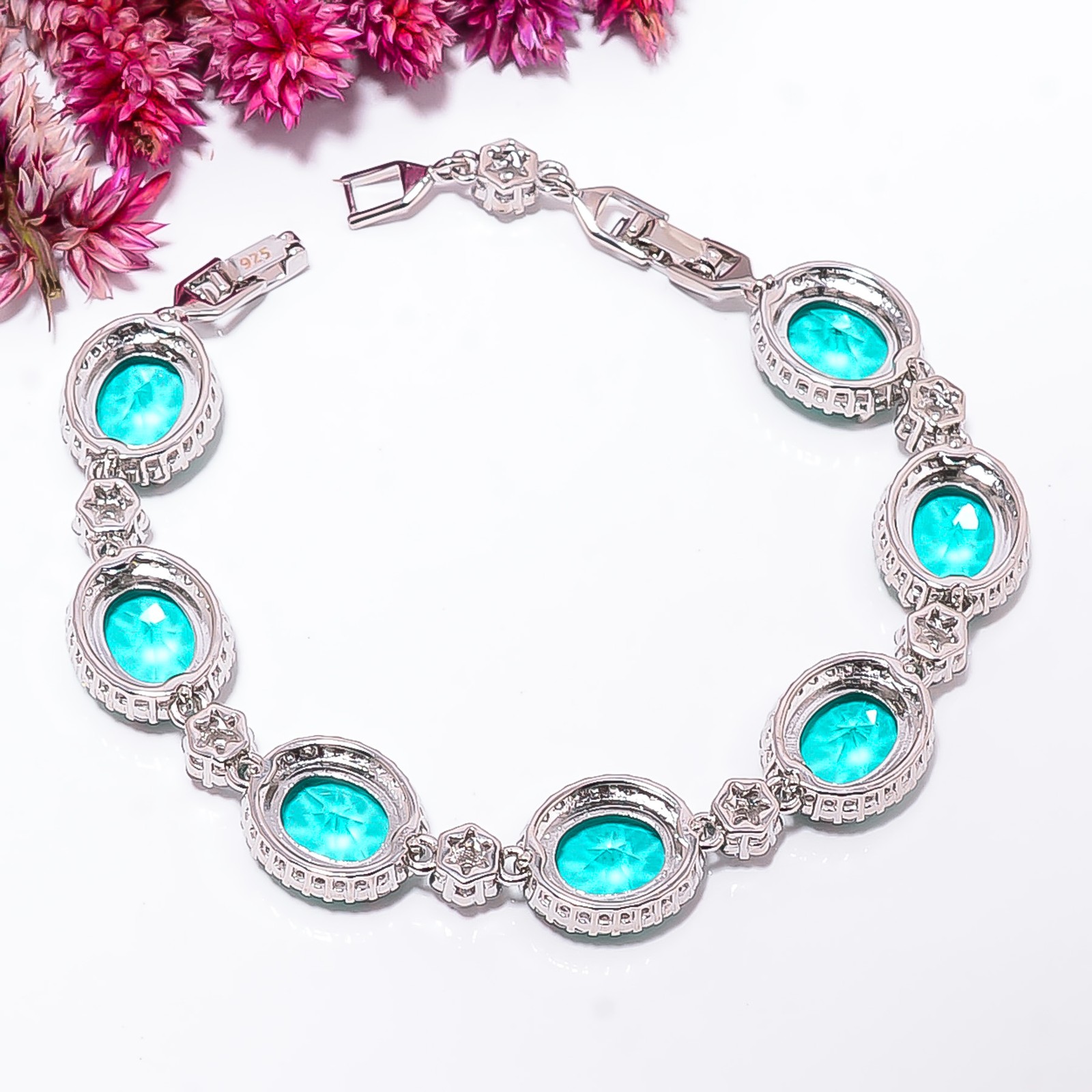 Apatite, CZ 925 Sterling Silver Adjustable Bracelet 7-8″ B13249, Gift for her
