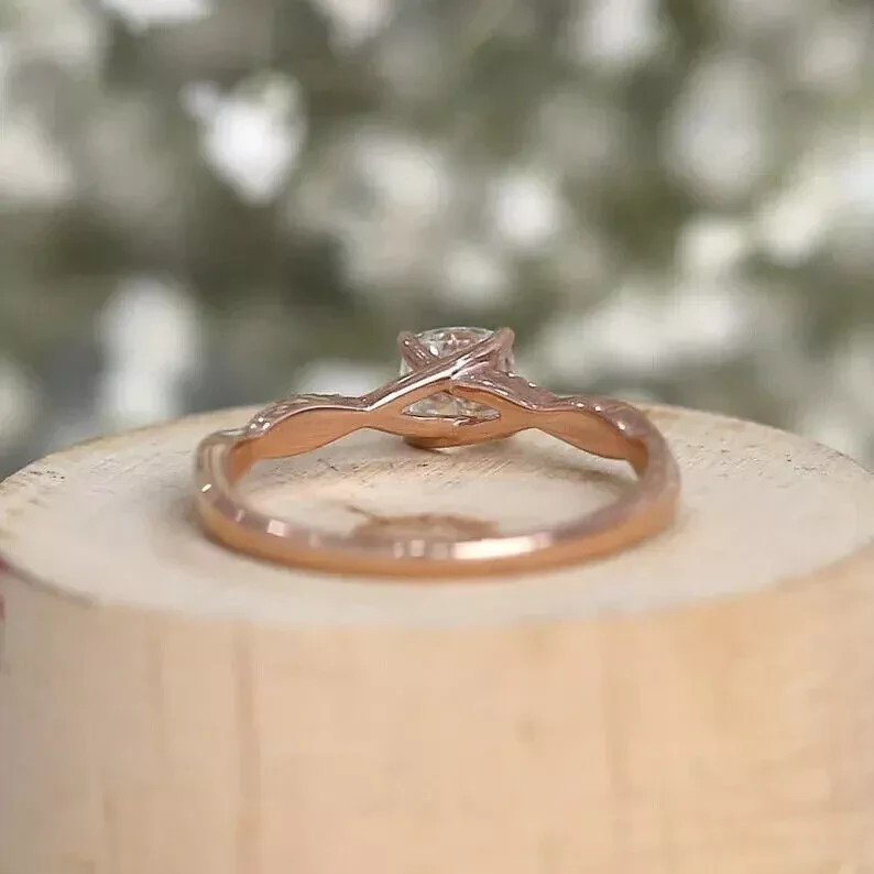 1.60 Ct Cushion Cut White Diamond Lab-Created Wedding Ring 14K Rose Gold FN