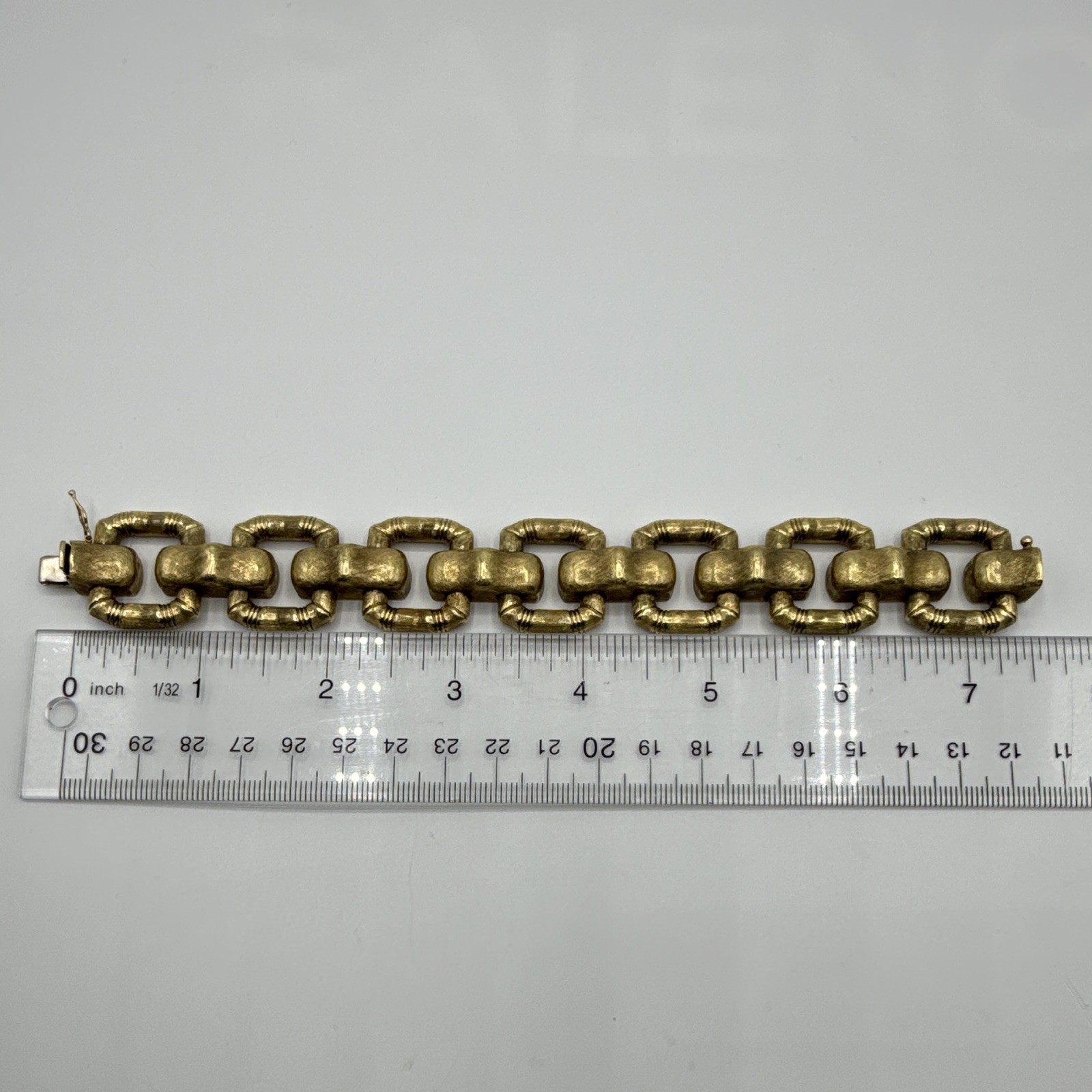 18K Yellow Gold Italian Hollow Bar Link Bracelet 7.5” Box Clasp 65.2g Italy