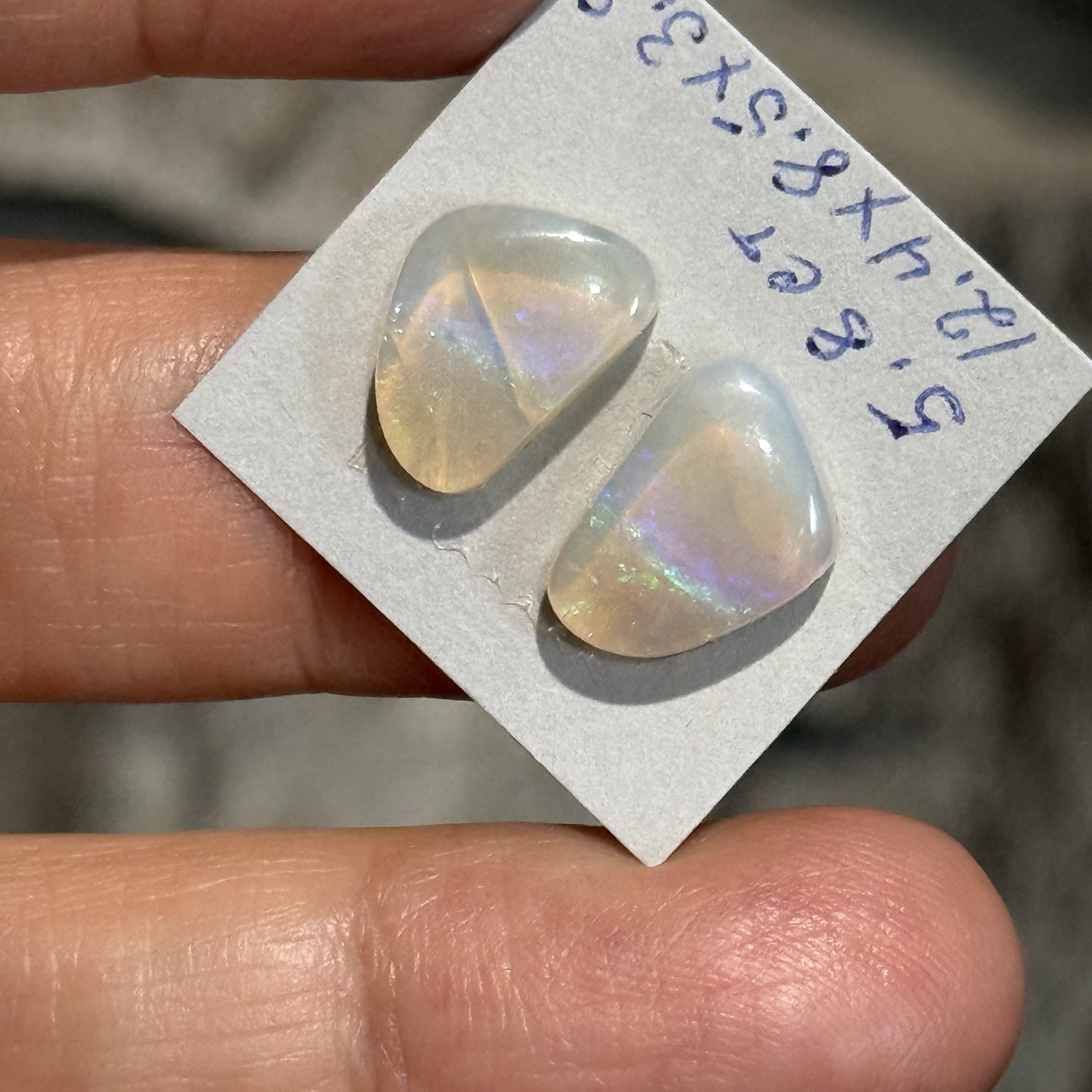 5.8ct 12.4×8.5×3.8mm Pair Clear Crystal Pipe Australian Opal Cabochon Gems