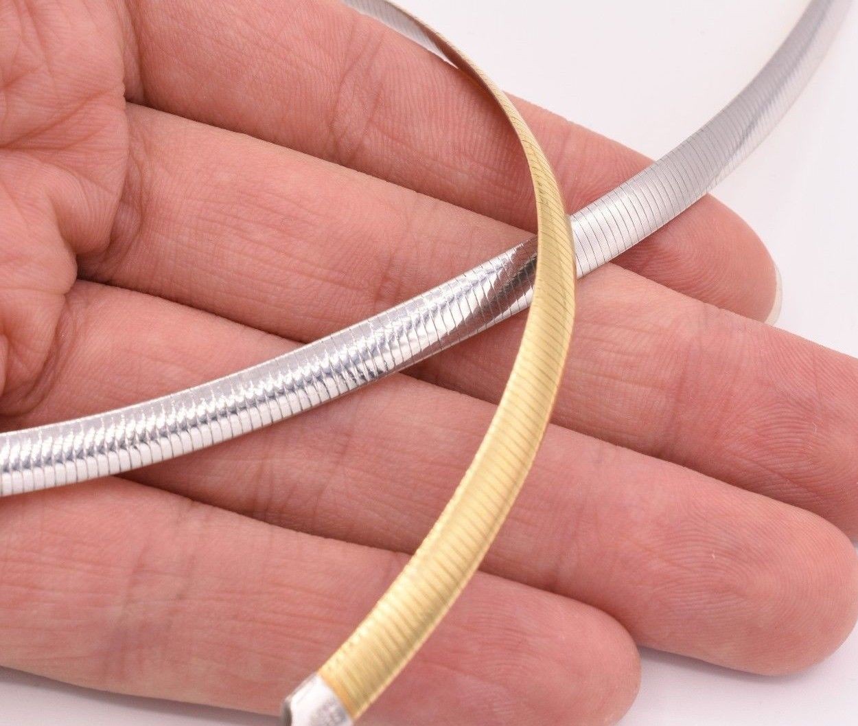 6mm Italian Reversible Omega Chain Necklace 14K Yellow Gold-Plated Silver 925