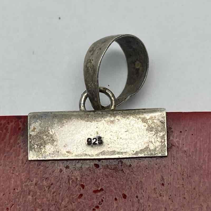 Sterling Silver 925 Red Coral Pendant Greek Key Meander Design 14.1g