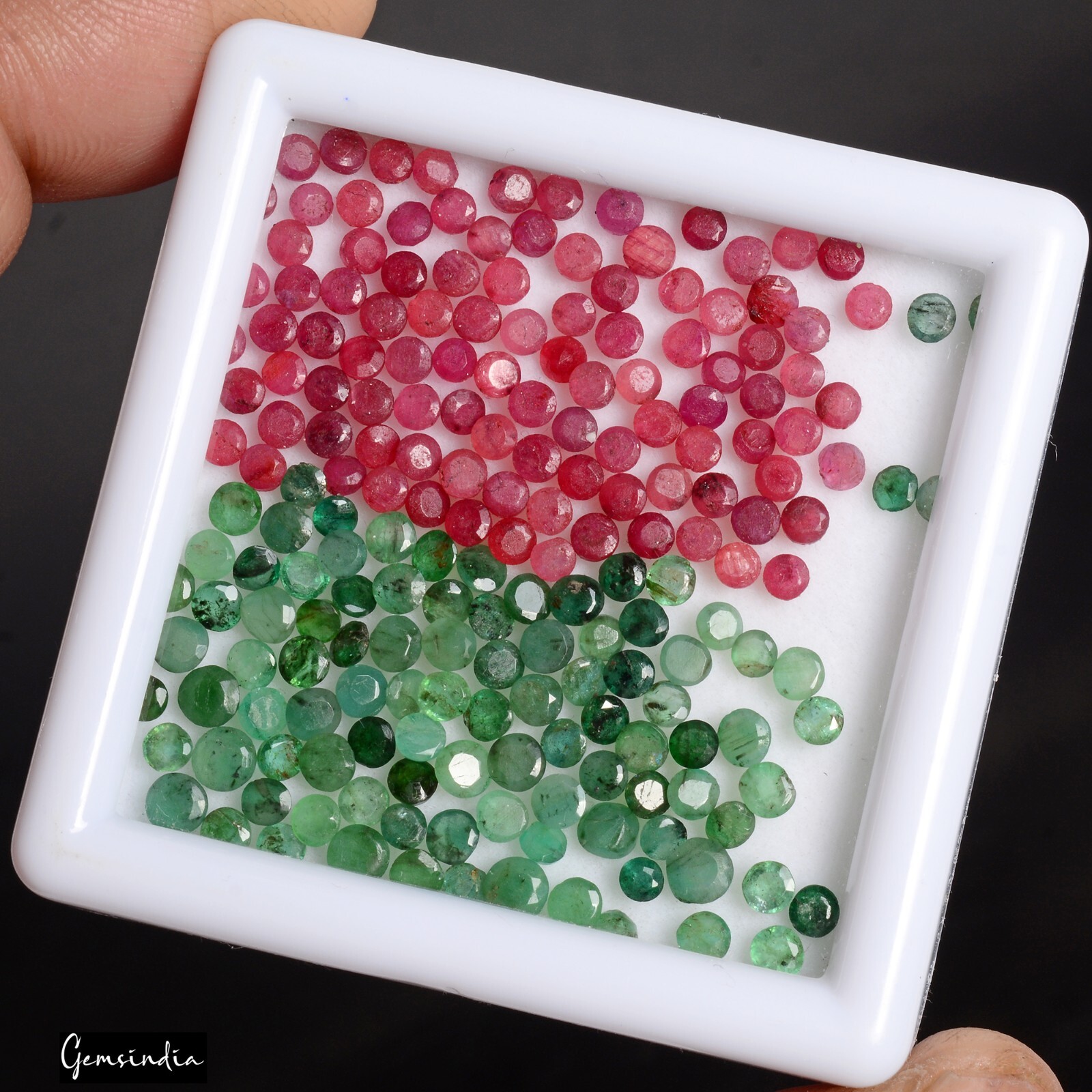 2-3mm Round Cut Natural Emerald Ruby Loose Jewelry Kind Gemstones~ 22 Ct/200 Pcs