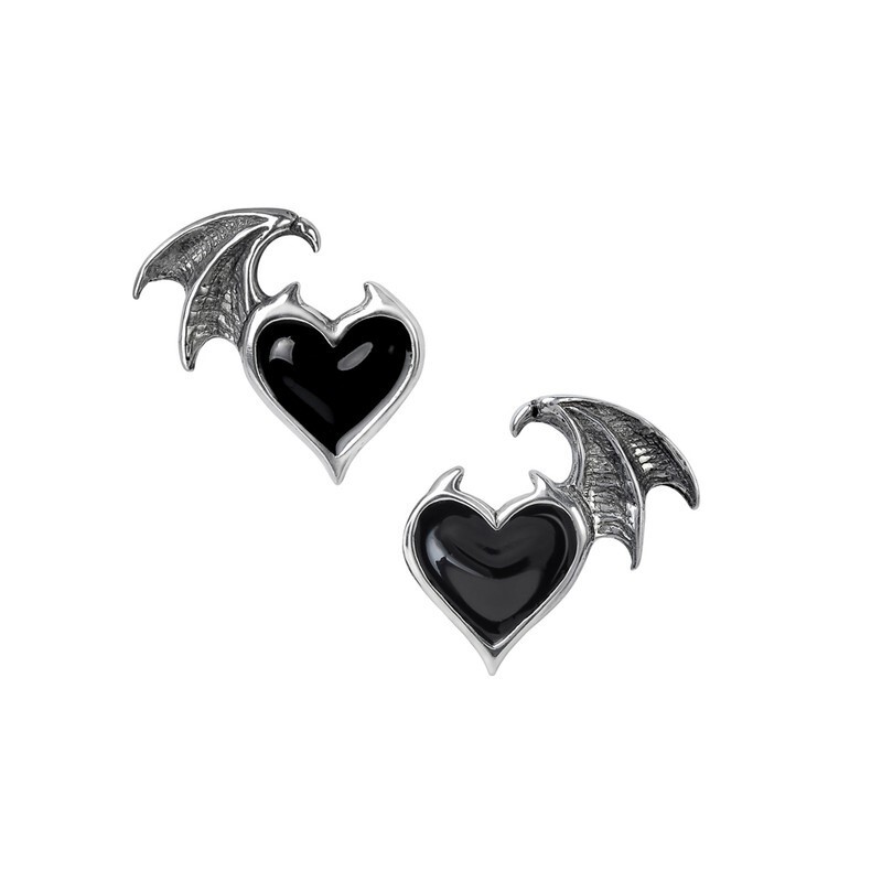 Gothic Black Soul Winged Hearts Earrings Alchemy England BRAND NEW