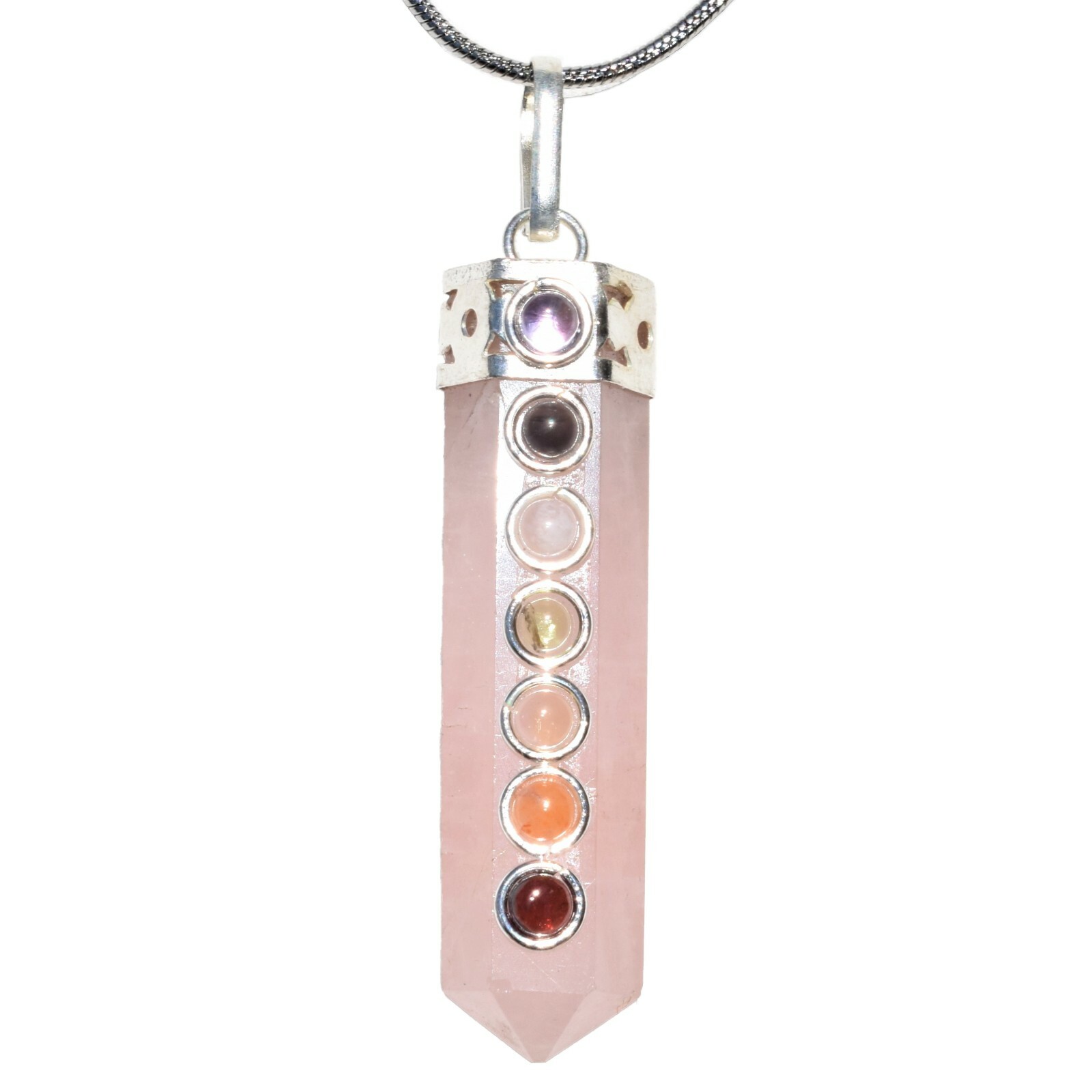 CHARGED 7 Chakra Himalayan Rose Quartz Pendant + 20″ Stainless Steel Chain