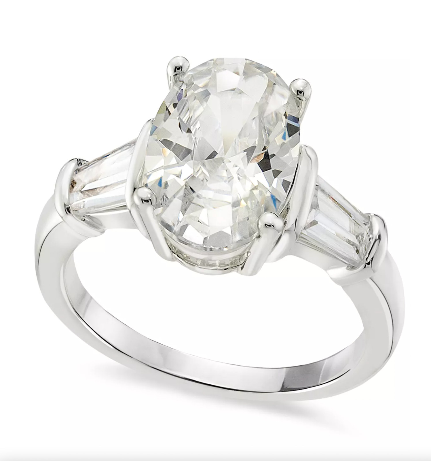 CHARTER CLUB SILVER PLATED CUBIC ZIRCONIA CLEAR OVAL CRYSTAL RING SIZE 9 NWT NIB