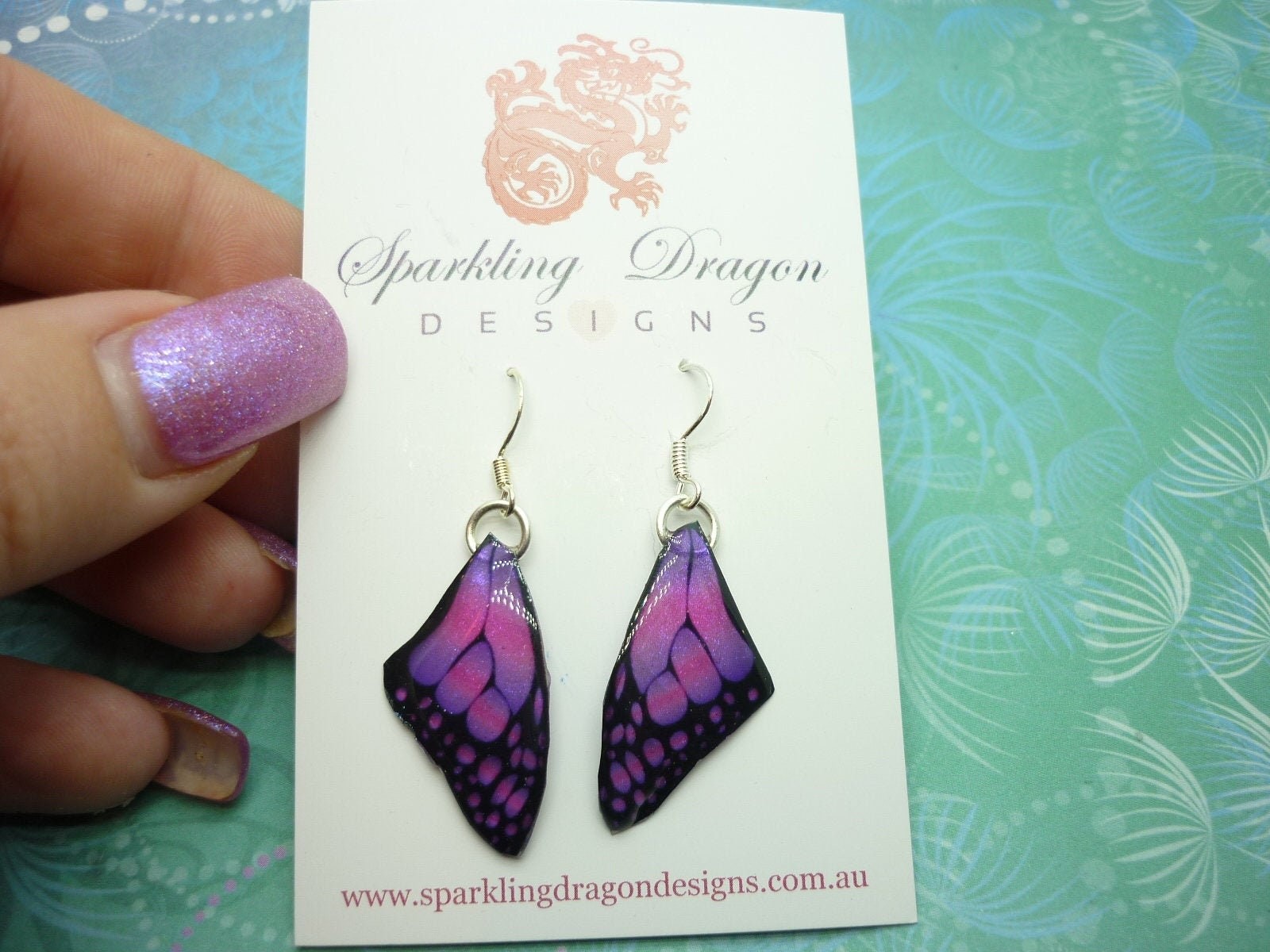 Butterfly Wing Earrings Pink & Purple Fairy Jewellery Sparkly Resin with