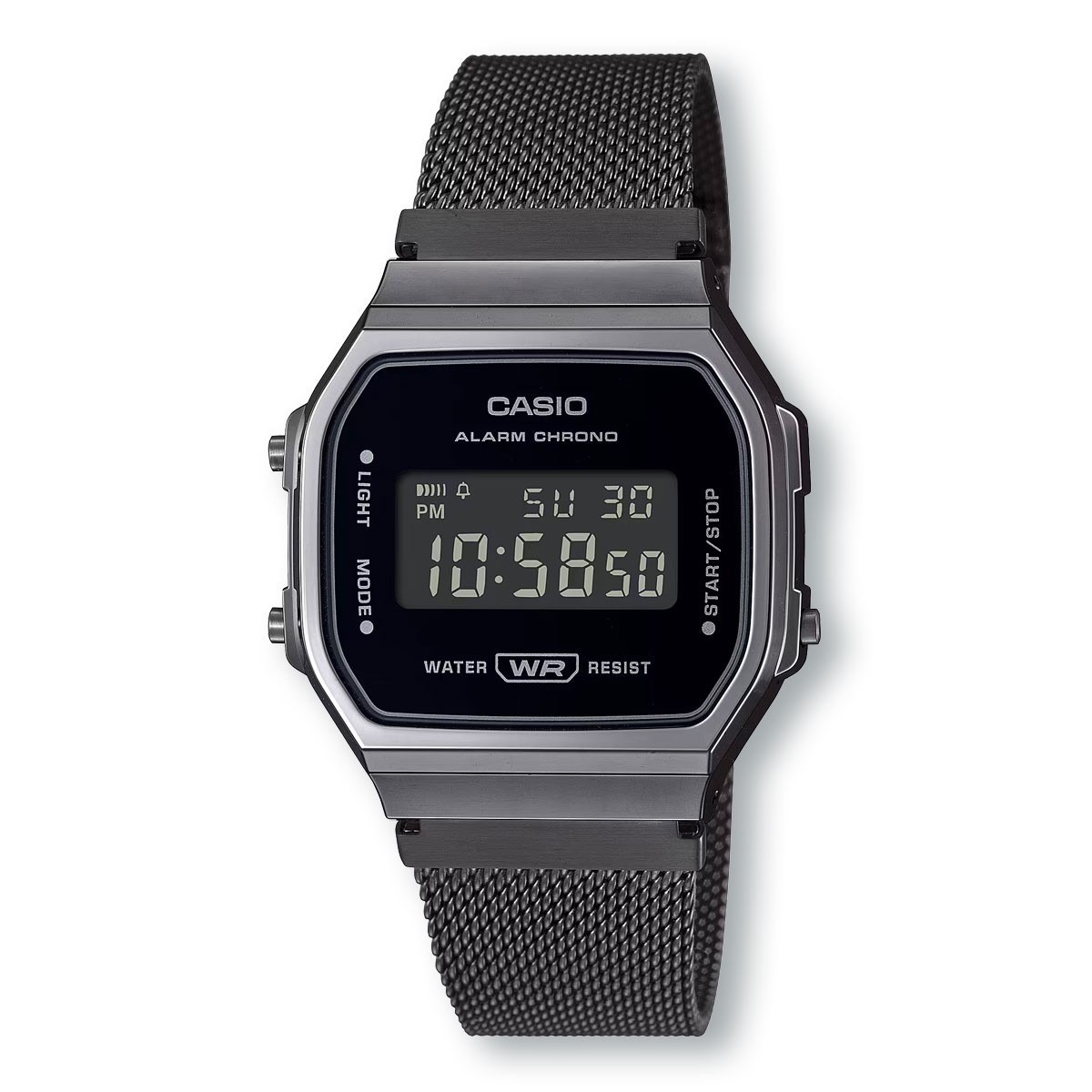 Casio Vintage 36mm Black Resin Case, Black Stainless Steel Band, Unisex A168WEMB