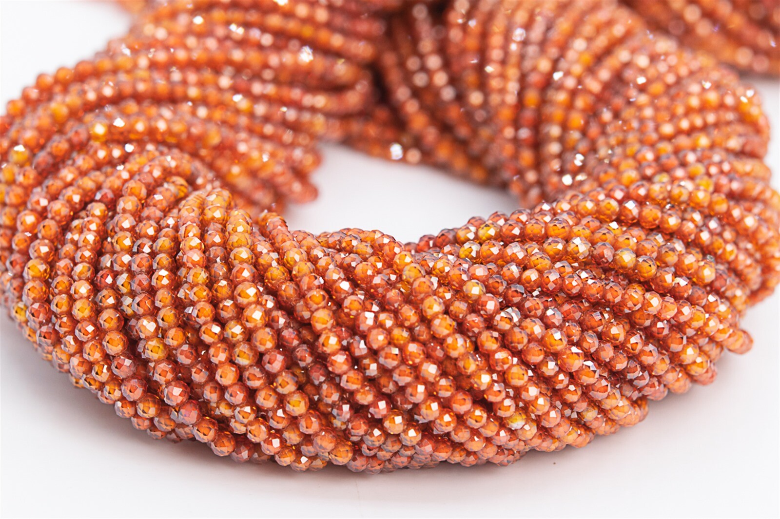 2MM Orange Brown Cubic Zirconia Beads Faceted Round Loose Beads 14.5″