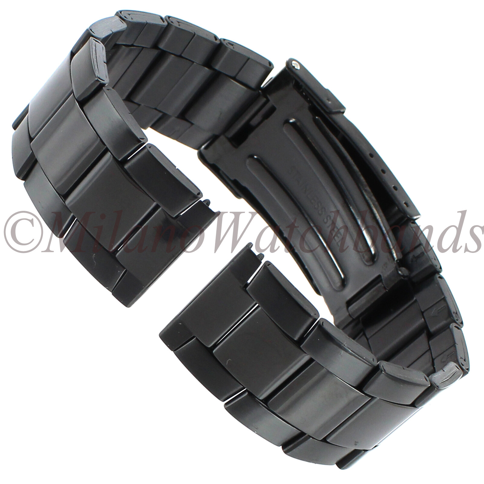 20mm deBeer Black PVD Stainless Fold Over Deployment Clasp Mens Band Long LM614