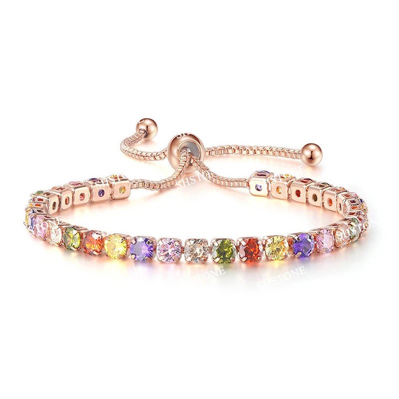 925 Sterling Silver Luxury Color Crystal Bracelet 18cm Women’s Chain Jewelry