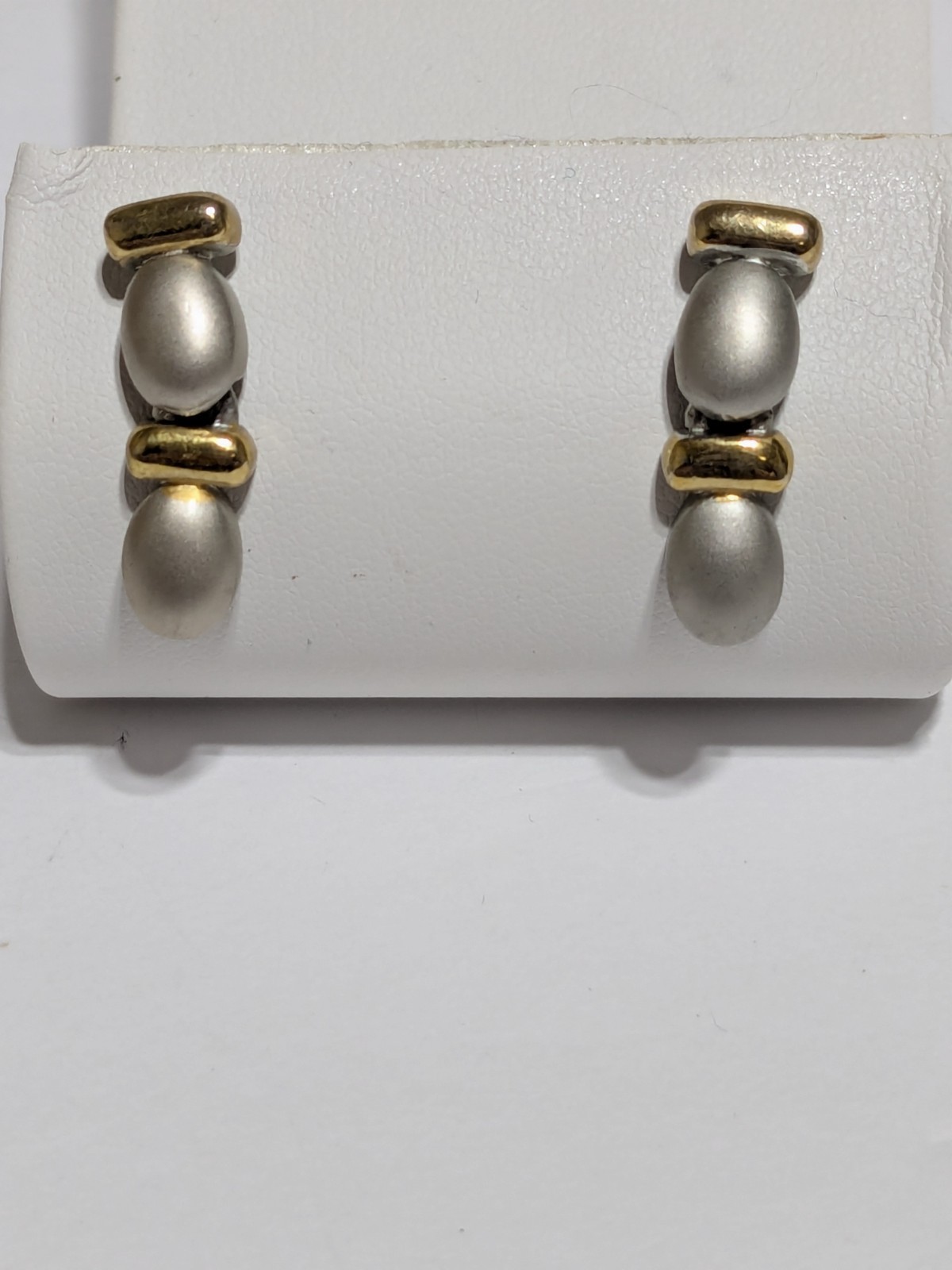 Two Toned Stud Drop Articulated Earrings 1″. Gold Tone/Silver Tone.