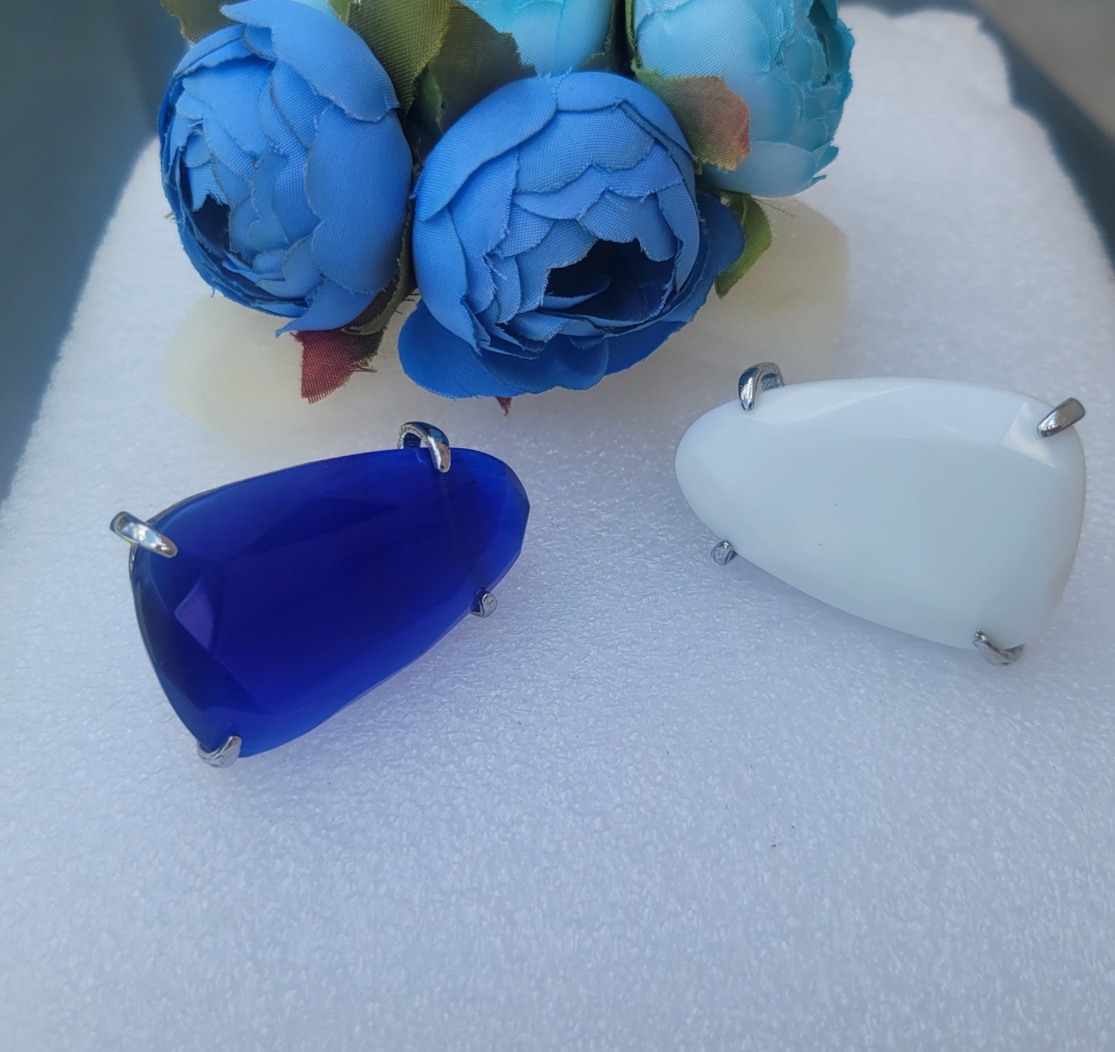 Cobalt & White Silver Chunky Statement Cocktail Ring Size 6 (KS Tela Looking)