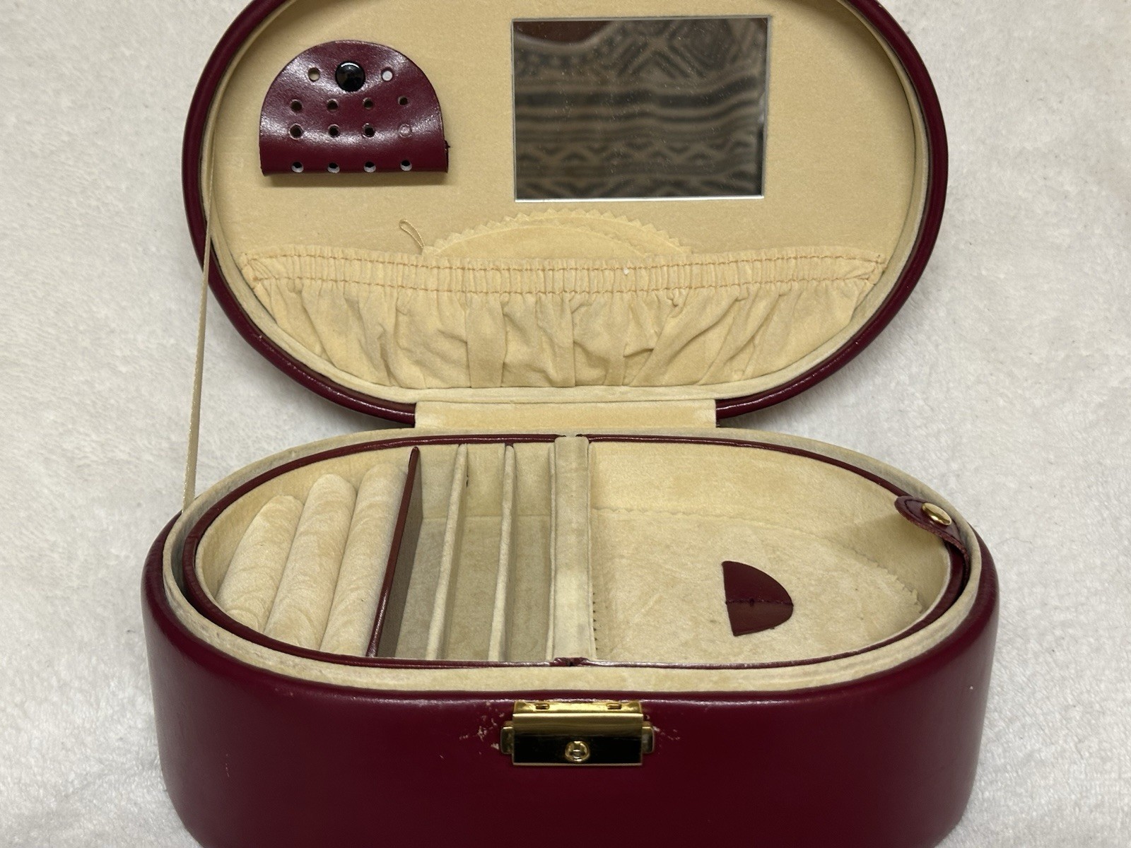 Burnt Red Faux Leather Jewelry Box w/ Velvet Lining &Multiple Compartments