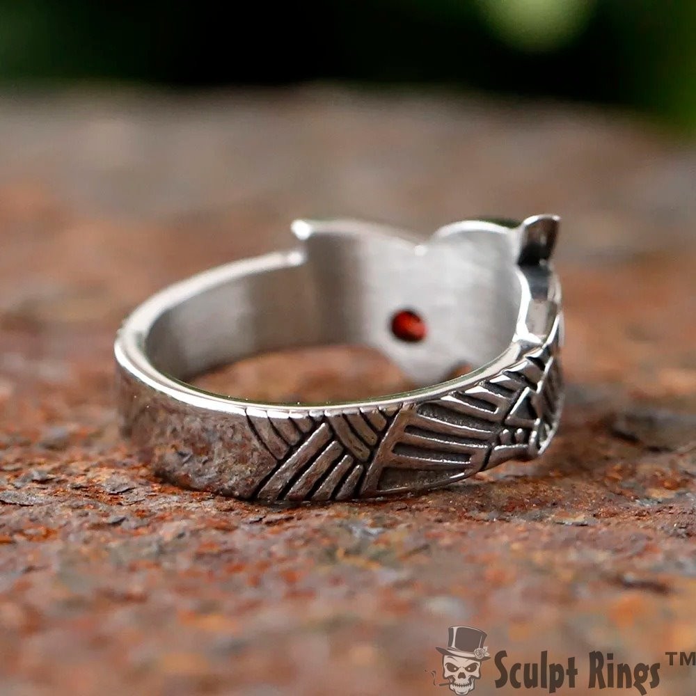 Sculpt Rings™ Viking Wolf Ring Red Stone Nordic Jewelry Stainless Steel