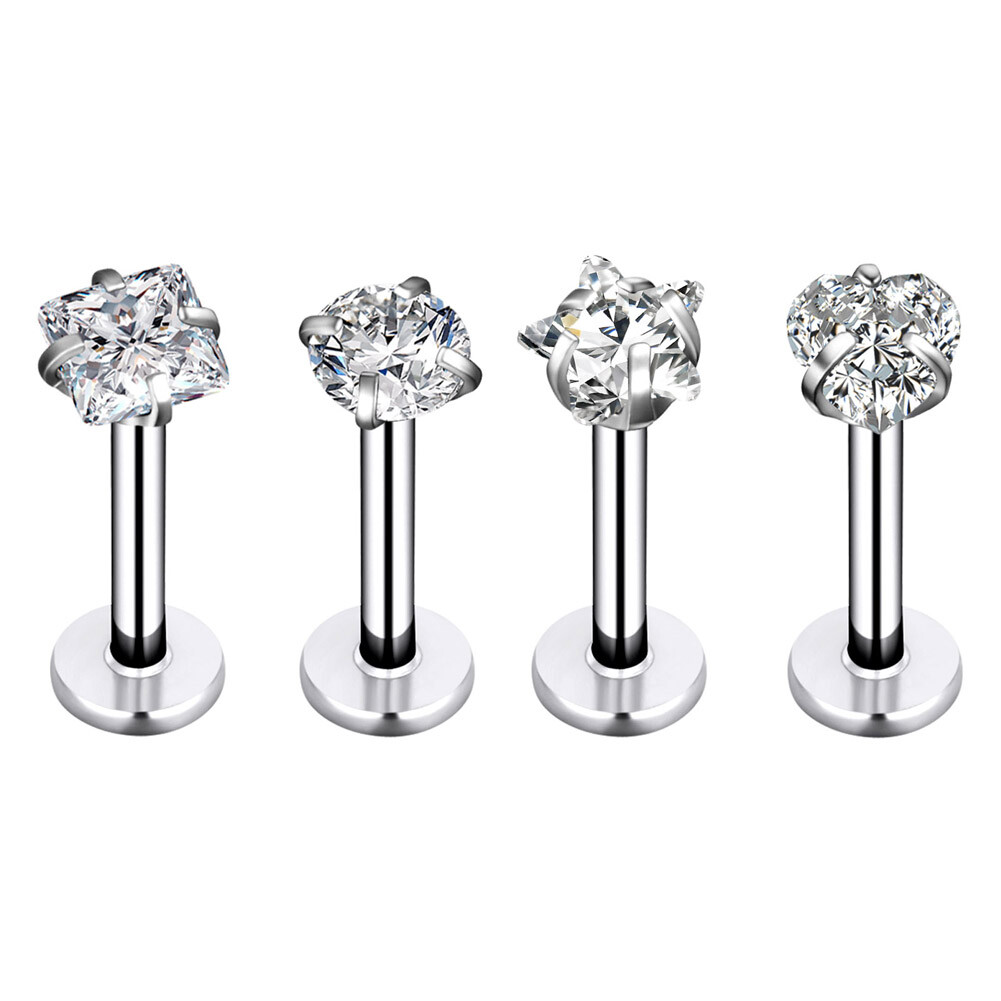 4-24PCS 16G Opal Gem Labret Lip Monroe Tragus Helix Cartilage Piercing Jewelry