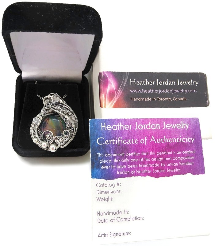 Aurora Opal Wire-Wrapped Pendant in Sterling Silver with Herkimer Diamonds