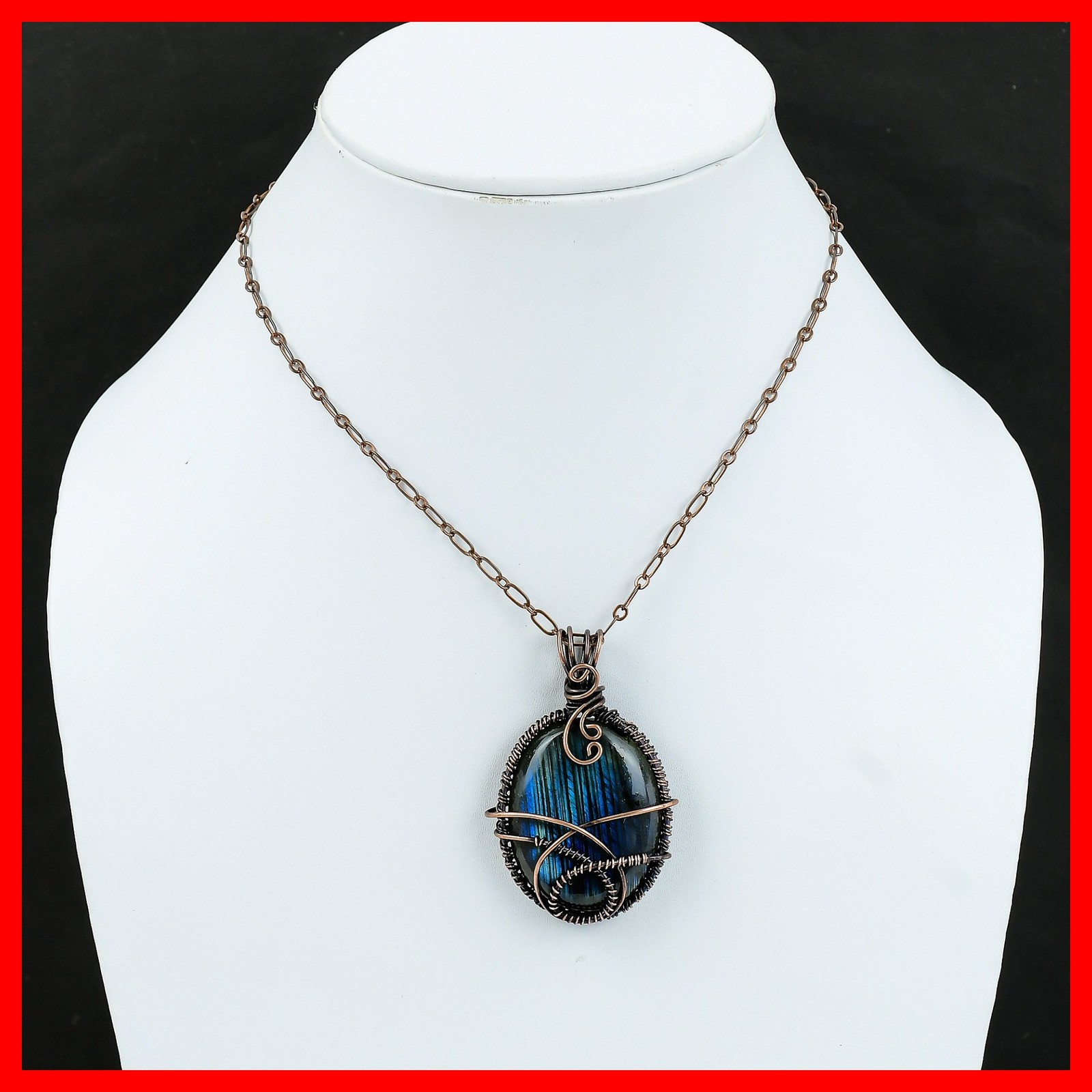 Natural Labradorite Wire Wrapped Handmade Third Eye Chakra Boho Pendant Copper