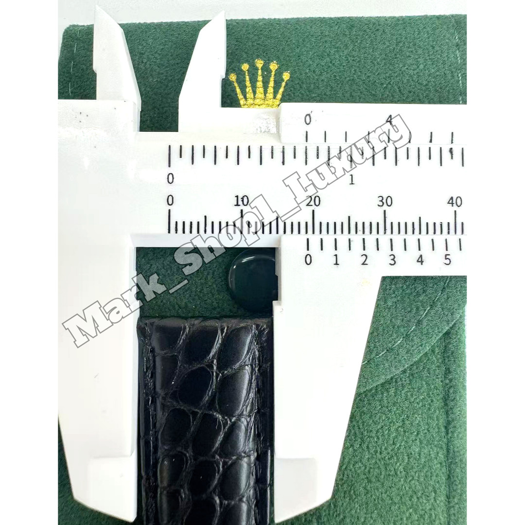 ROLEX Black Crocodile Leather Watch Band Rolex Silver Buckle 19-16mm NOS Vintage