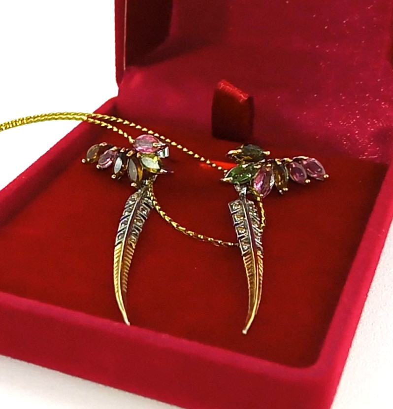 🔥🔥🔥Exclusive Tourmaline & Sapphire Flower Stud Earrings in Silver and Gold – UNIQUE