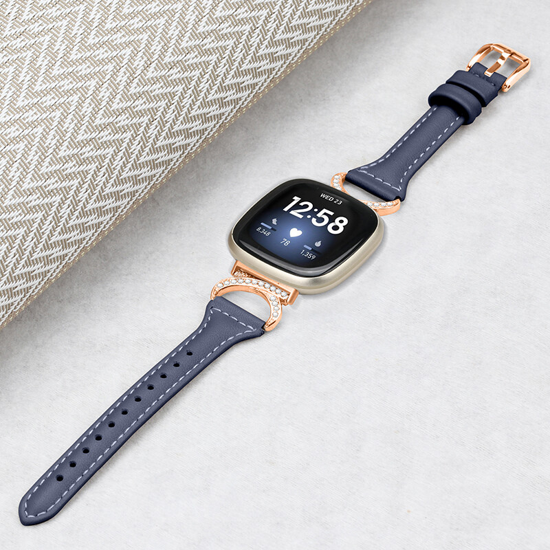 For Fitbit Versa 3/4 Sense/2 Luxury Bling Rhinestone Bracelet Leather Band Strap
