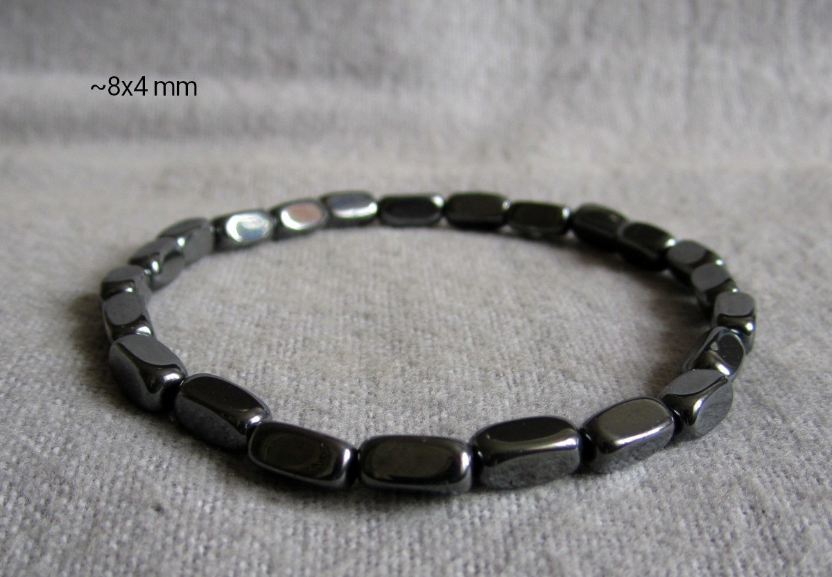 Hematite Bracelet • Rounded. Cuboid ~ 5×3 + 8x4mm / 15-21cm • Elastic