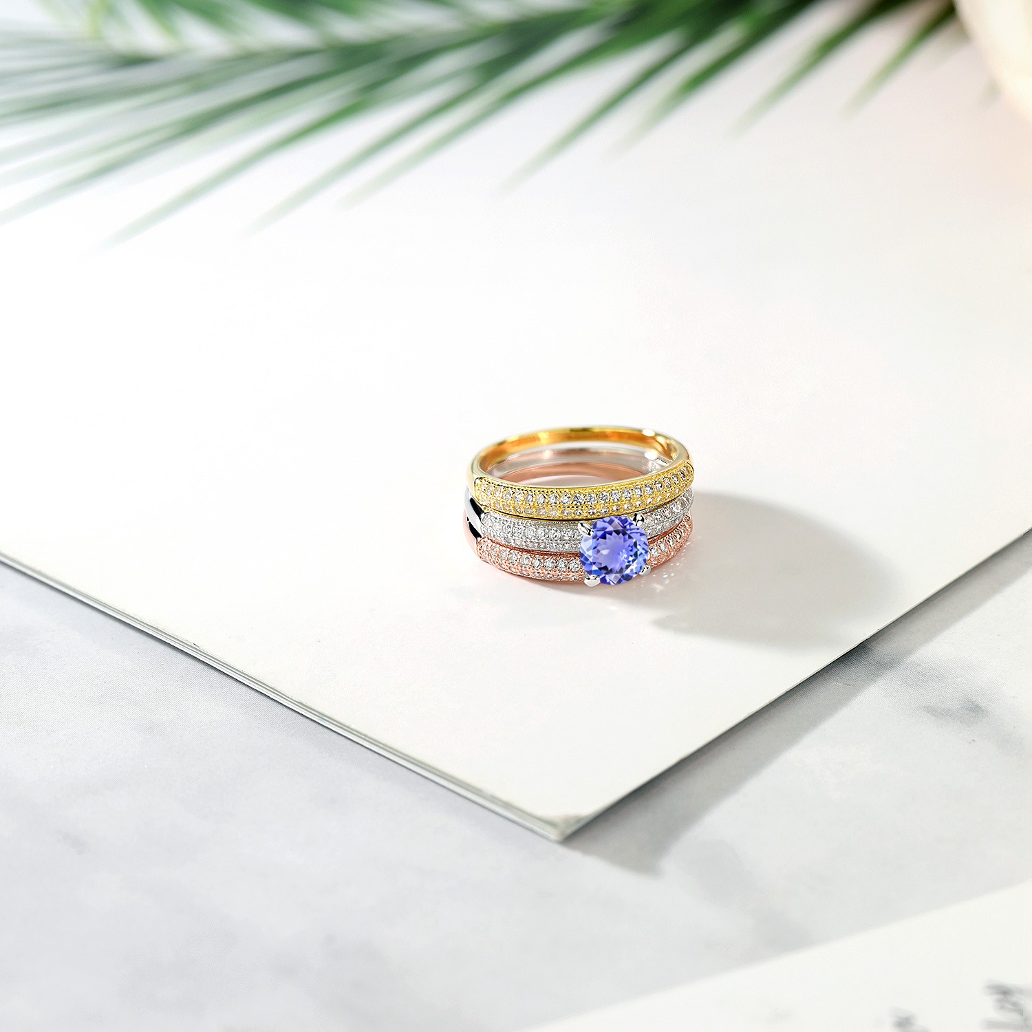 2.34 Ct Round Blue Tanzanite 925 Sterling Silver Set of 3 Stacking Ring