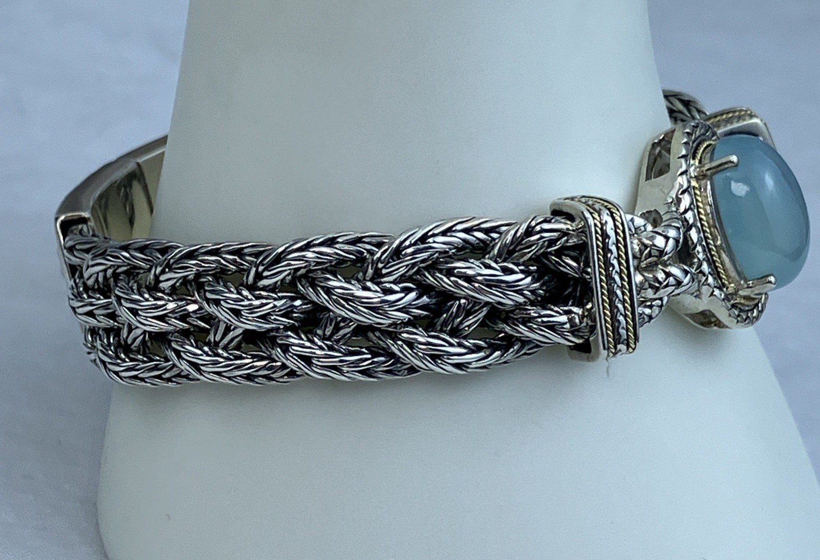 $1.6 K NWT NOS Effy Sterling 18k Braid Bracelet Thick 50 G Cabochon Southwest