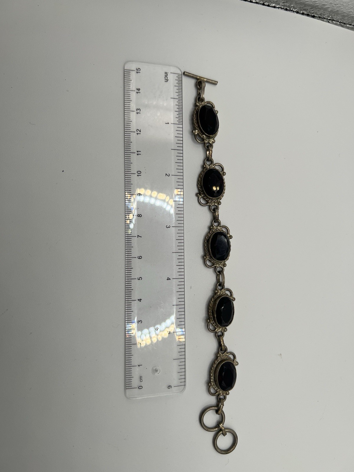 Three Bracelets- Silver (Garnett), Men’s Link, Black And Brown Acrylic Necklace