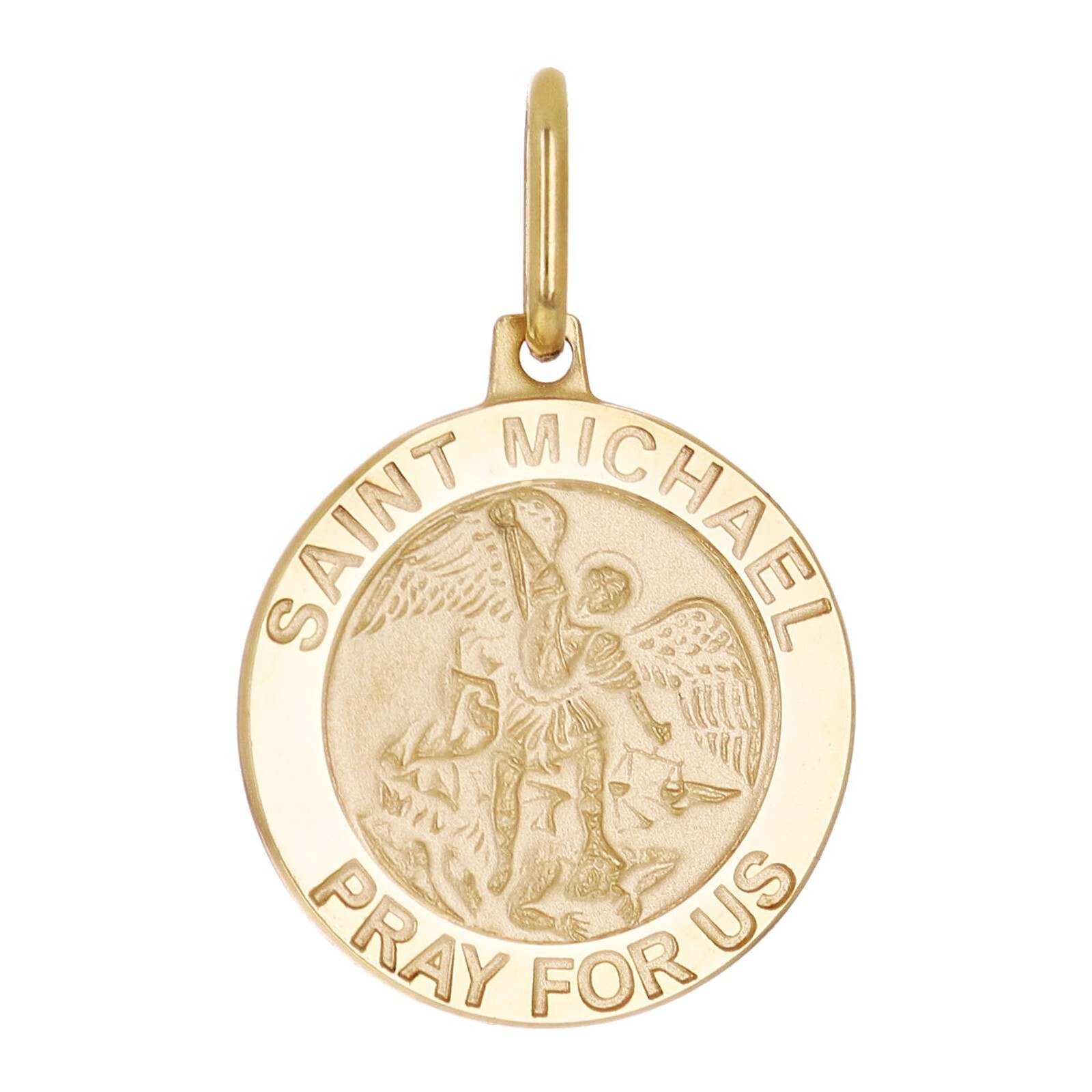 Italian 14k Yellow Gold Saint Michael Pray For Us Medal Charm Pendant 1.1″ 3gram