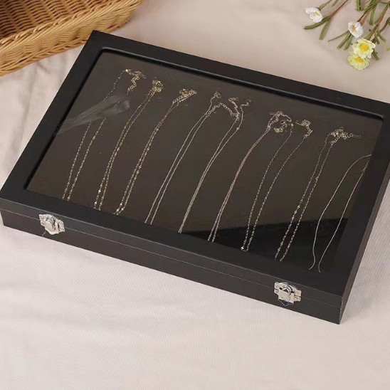 2x Necklace Pendant Long Chain Holder Stackable Jewelry Trays Dustproof Showcase
