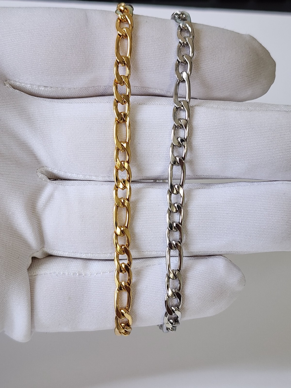 Stainless Steel Gold Plated Figaro Bracelet Unisex Hip Hop Jewelry 7in, 8in, 9in