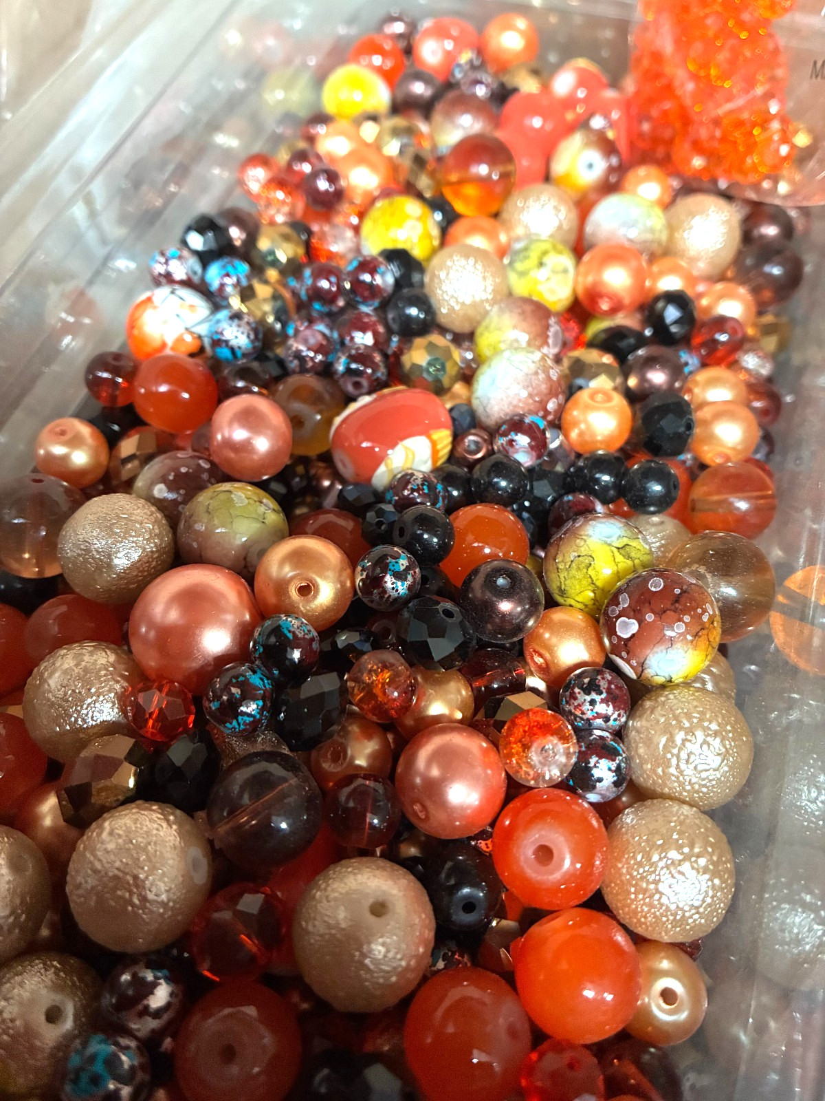 1 LB Orange Brown Mixed Glass Beads 6-15mm Bulk DIY Jewelry Making Craft Mix