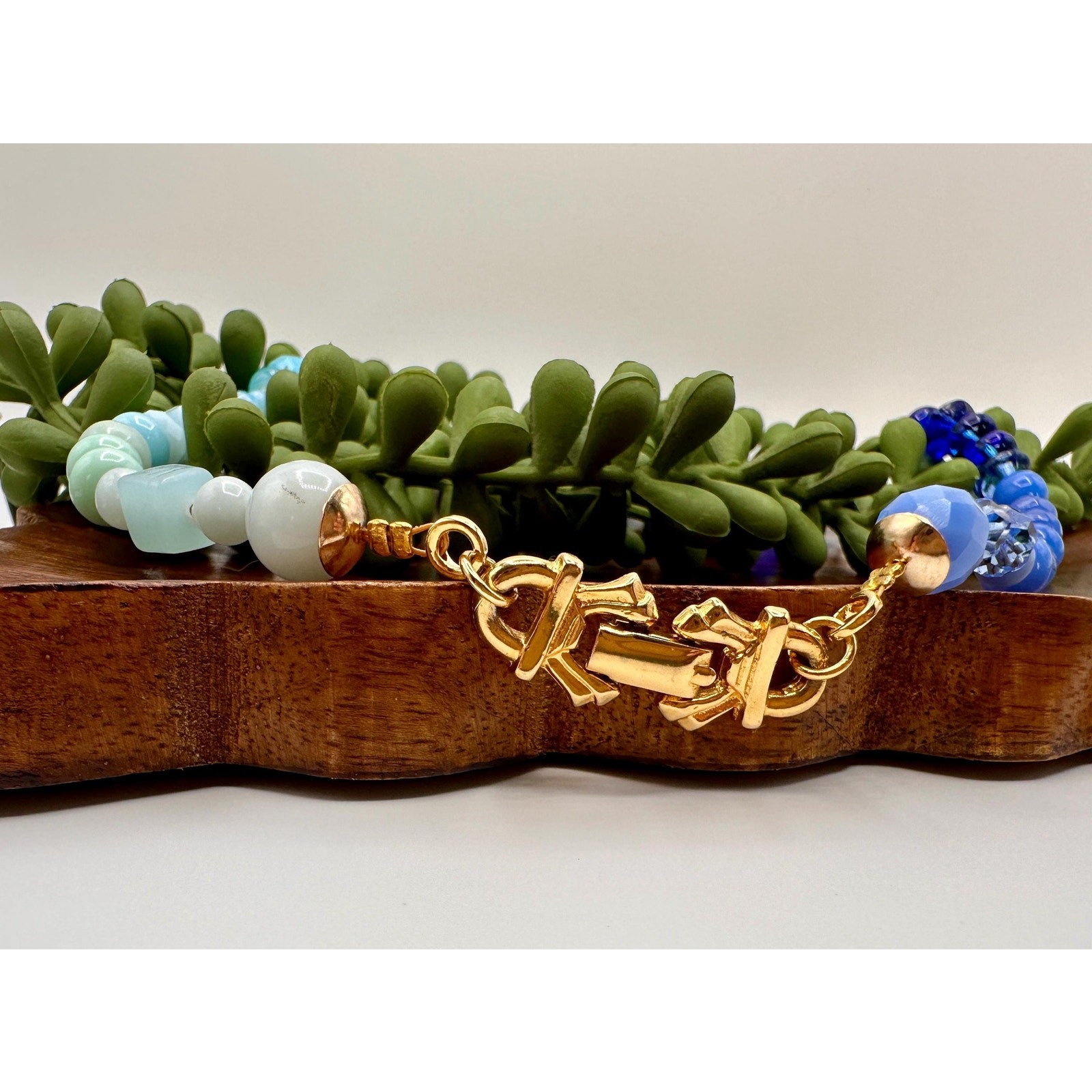 Vintage Blue Glass Beads| Vintage Gold Tone |Beaded Necklace | Statement Piece