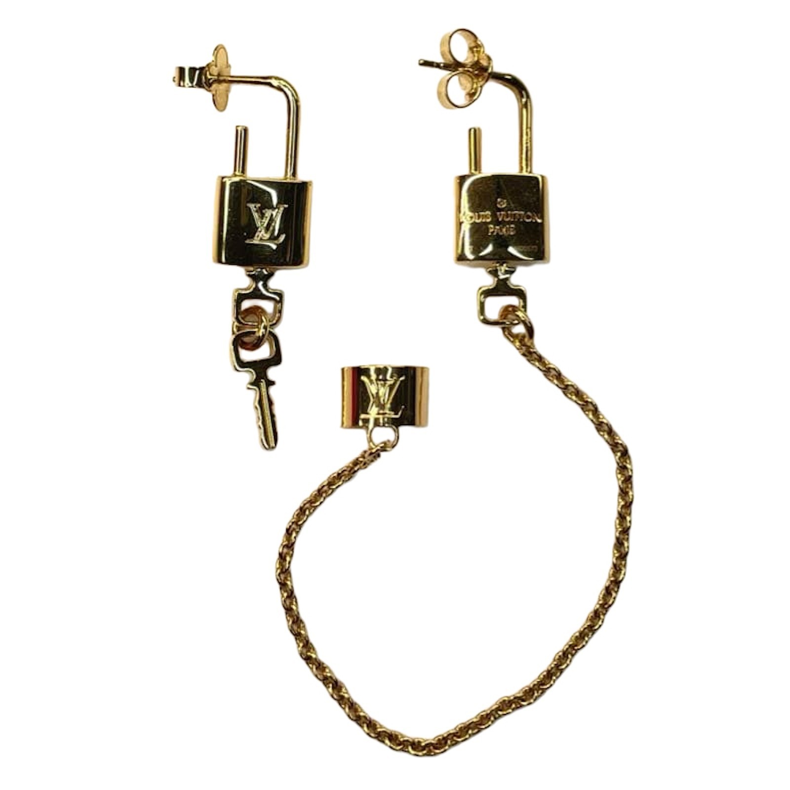 LOUIS VUITTON Locky Earring Ear Cuff Gold Padlock Motif Authentic Excellent