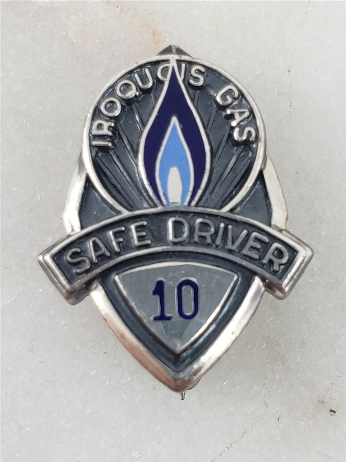Iroquois Gas Vintage Sterling Silver 10 Years Safe Driver Pin 3 Grams
