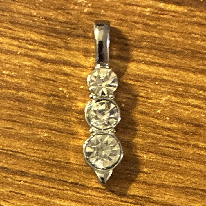 Silver Tone Bar Charm Pendant 3-Stone Clear Round CZ Prong Set
