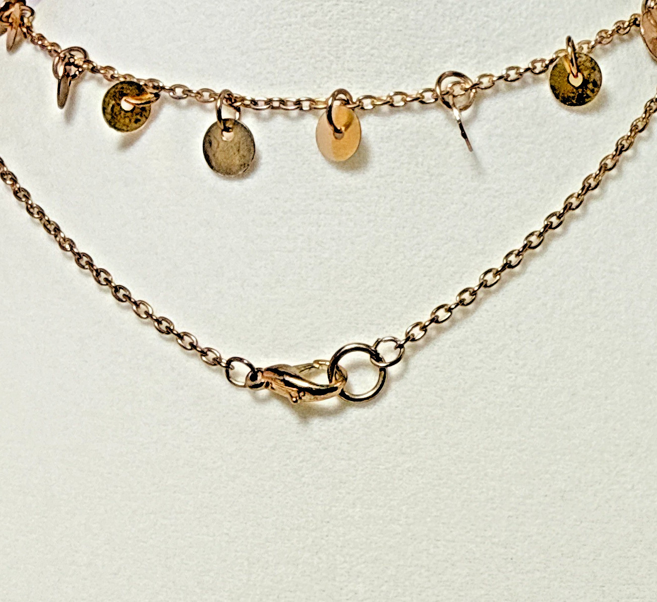 Vintage Gold Tone Multi Strand Layered Disc Shimmer Sequin Station Necklace Boho