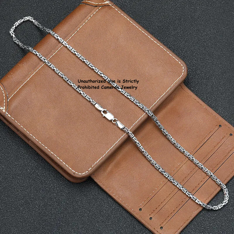 Solid S925 Sterling Silver Necklace Men Women 2.5mm Byzantine Link Chain 18-32in
