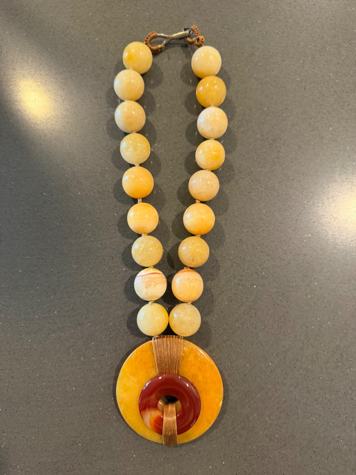 Simon Alcantara Hand-Woven Butterscotch Amber Pendant Necklace
