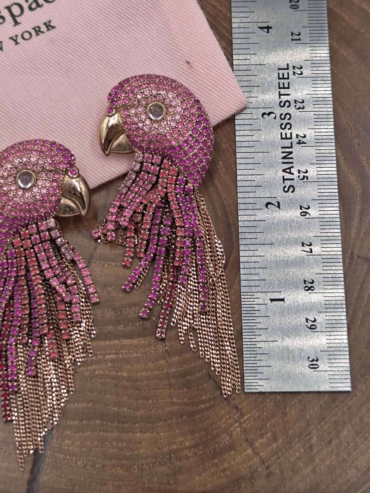 Kate Spade Pink Parrot Fringe Tassel Earrings Tropical Paradise