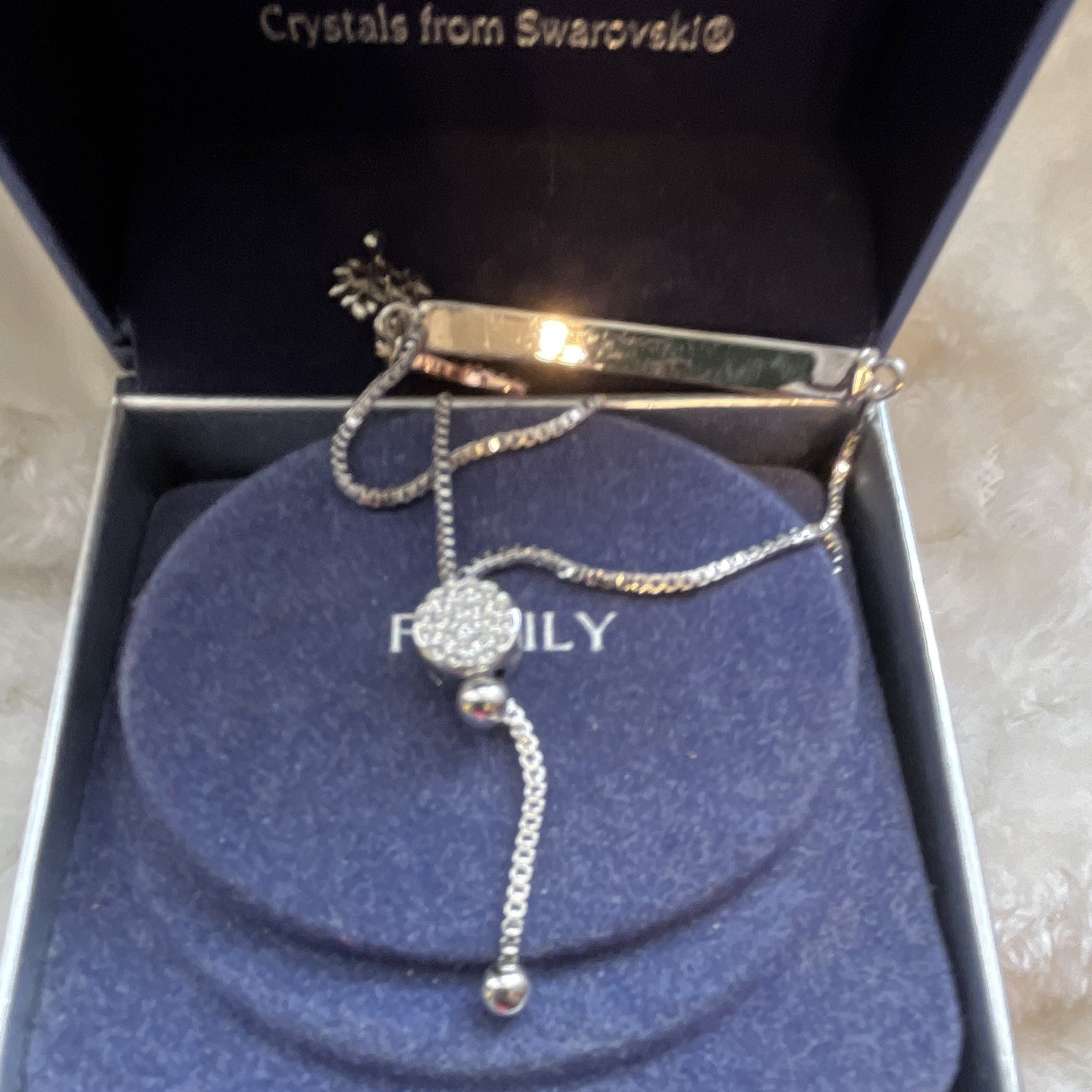 Brilliance Swarovski Crystal Adjustable Slider Bracelet Silver Bar Family Charm