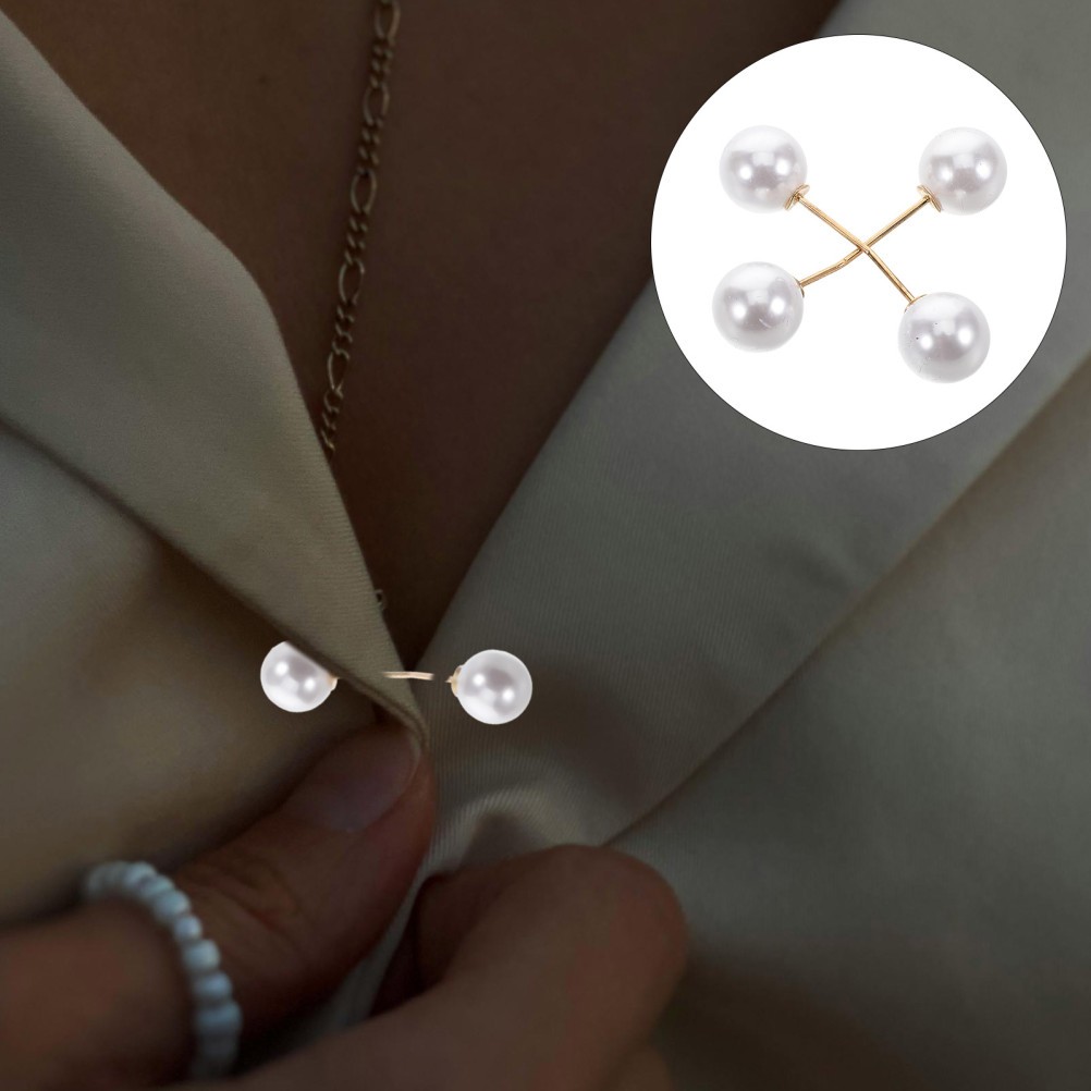 8Pcs White Zinc Alloy Safety Pins Stylish Bead Brooches for Clothing