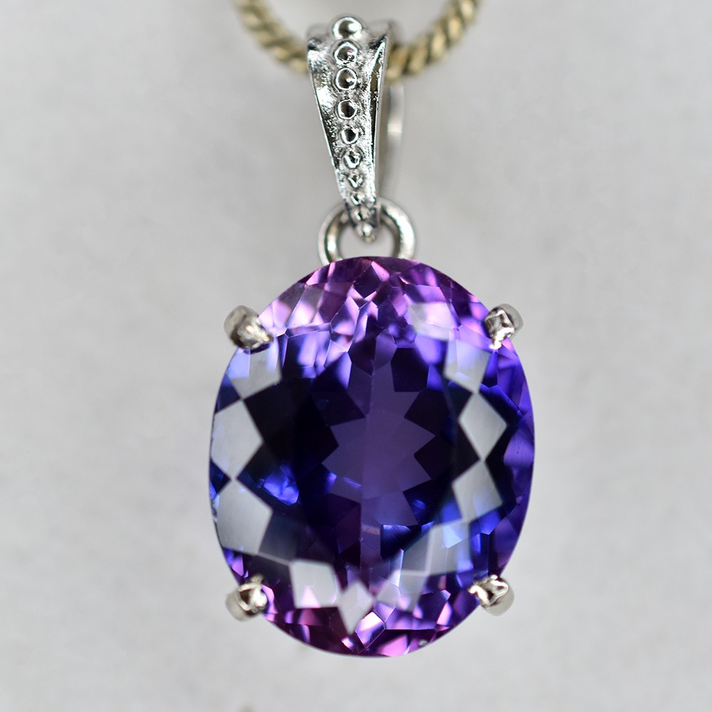 Purple Tanzanite Natural Oval Pendant 925 Sterling Silver 28 Ct Gems CERTIFIED