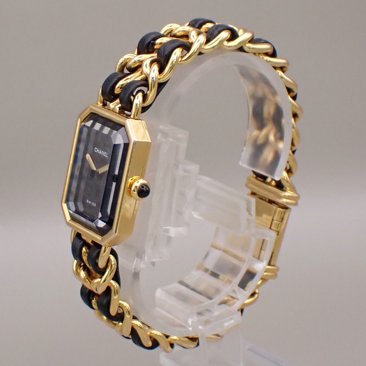 CHANEL Logo Premiere Watch H0001 # L Quartz Gold Plated Leather GHW 690RK949