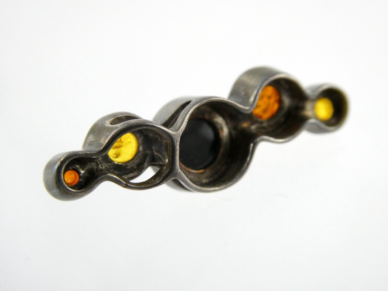 Sterling Silver Yellow Green Orange Amber Slide Pendant 925 2.8g 1 1/8 Inches