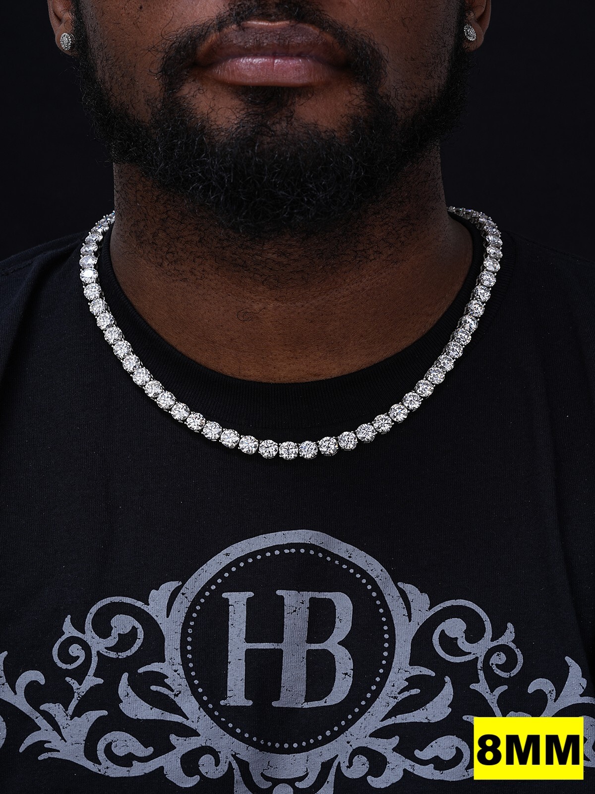 REAL BIG 8mm 100-170ct MOISSANITE Tennis Chain Necklace Pass Test 16-28″ Iced