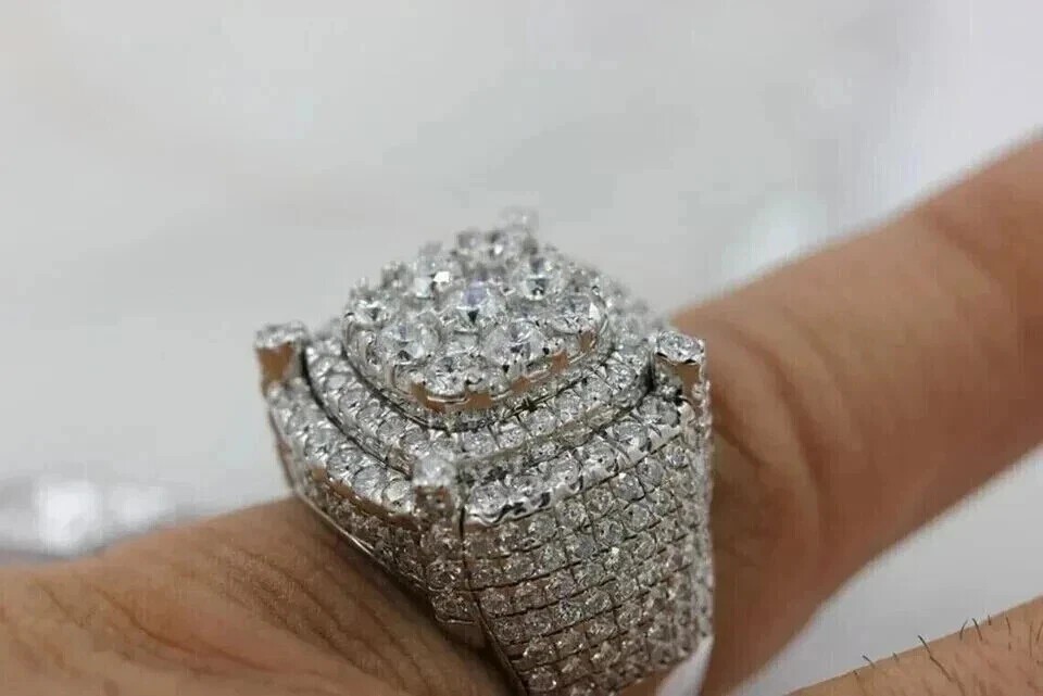 4 Ct Round Cut Real Moissanite Men’s Cluster Engagement Ring 925 Sterling Silver