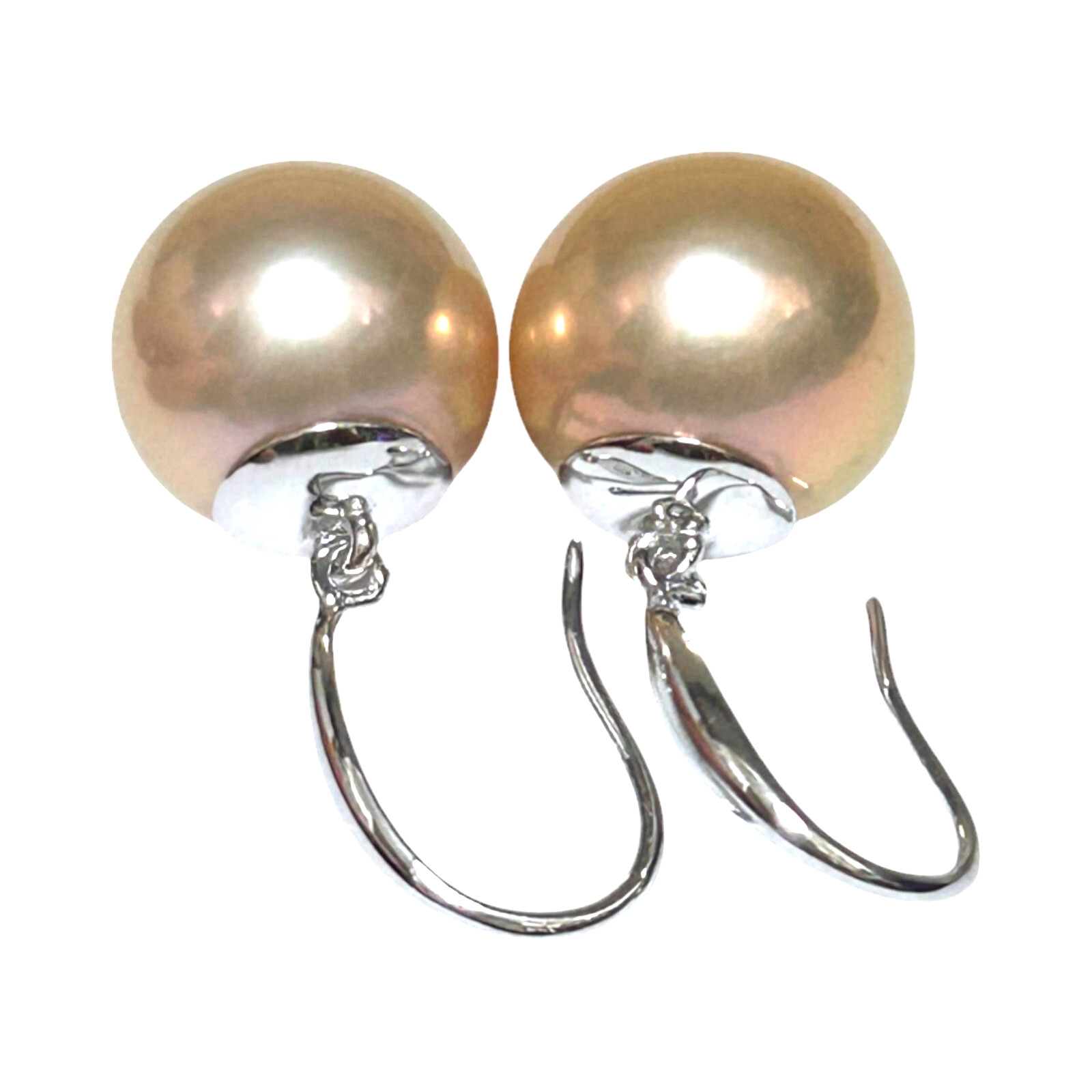Massive 12.3mm Violet Rose Spherical Edison Farmed Pearl Drop Hook Earrings