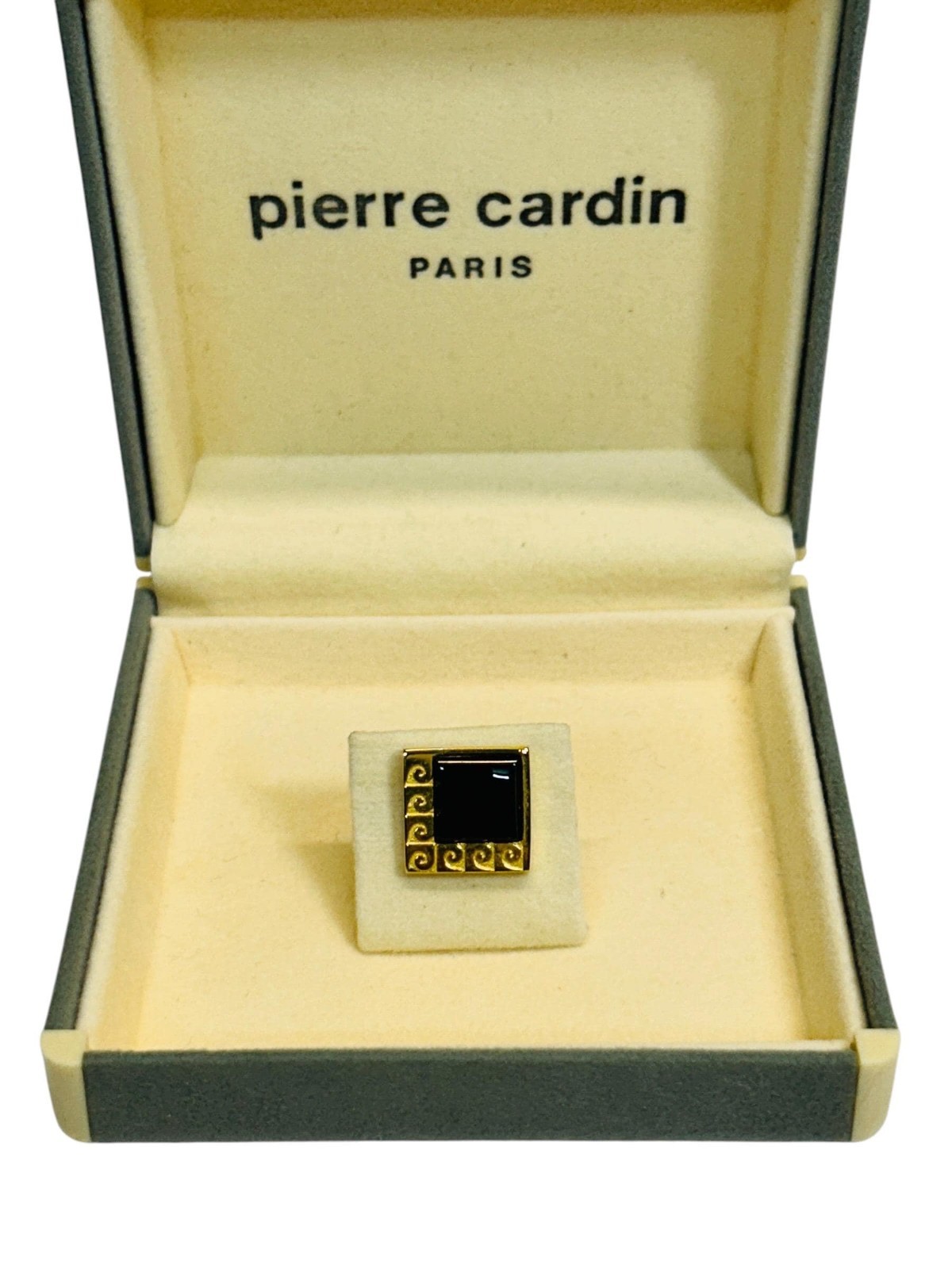 Vintage Pierre Cardin Tie Pin P Logo Square Black Onyx in Box